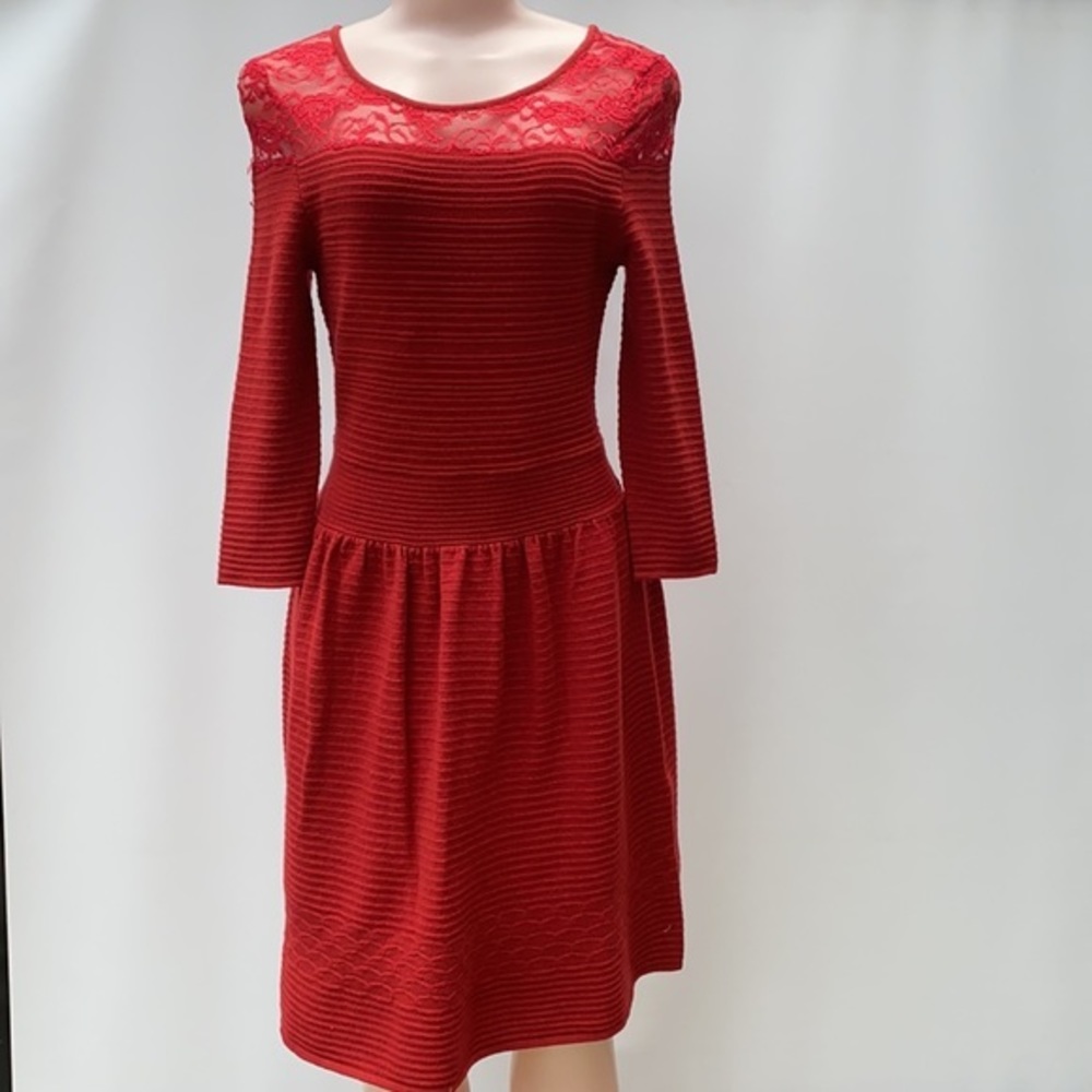 NWT Jessica Simpson Opera Red Lace Ribbed Sweater Dress Small